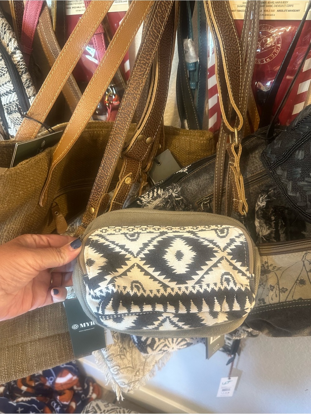 Myra Bag Black and Ivory Aztec Crossbody Pouch